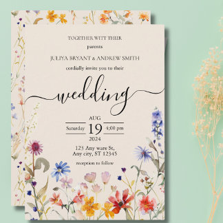 Elegant Boho wildflower wedding Invitation