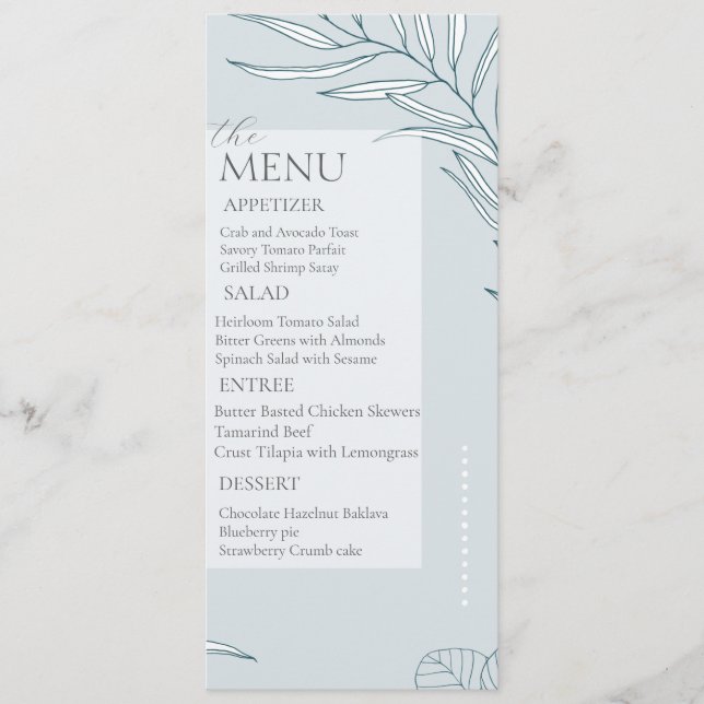 Elegant Boho Wildflower  wedding  Menu (Front)