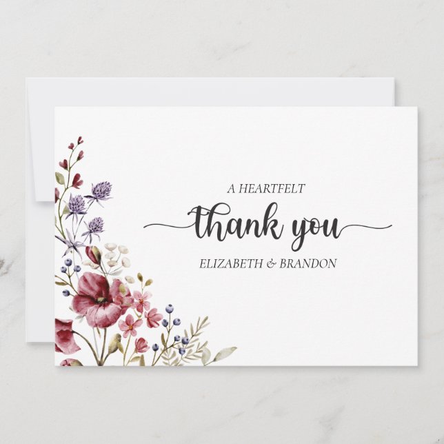 Elegant Boho Wildflower Wedding Thank You card (Front)