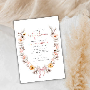 Elegant Boho Wildflower Wreath Baby Shower  Invitation