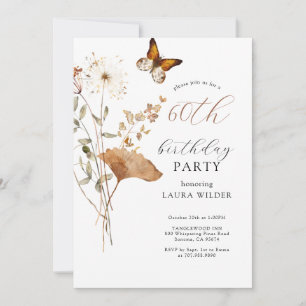 Elegant Boho Wildflowers 60th Birthday Party Invitation