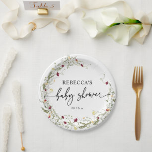 Elegant Boho Wildflowers Baby Shower Paper Plates