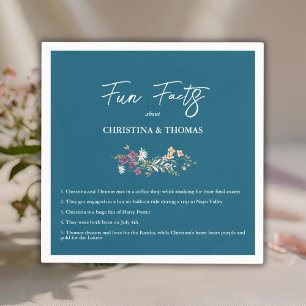 Elegant Boho Wildflowers Blue Fun Facts Wedding Napkin