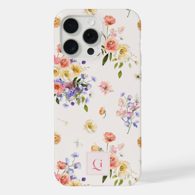 Elegant Boho Wildflowers | Initial Monogram  iPhone Case (Back)