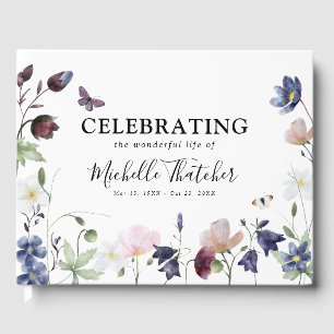 Elegant Boho Wildflowers Sympathy Memorial Guest Book