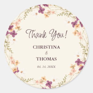 Elegant Boho Wildflowers Wedding Classic Round Sticker
