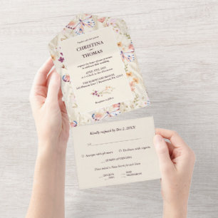 Elegant Boho Wildflowers Wedding Invitation