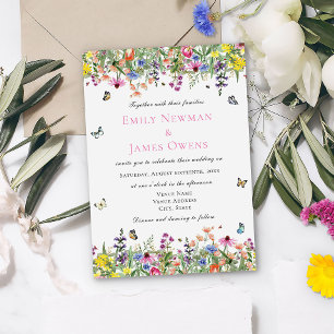 Elegant Boho Wildflowers Wedding Invitation
