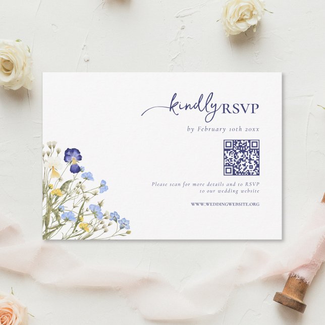Elegant Boho Wildflowers Wedding QR code RSVP (Creator Uploaded)