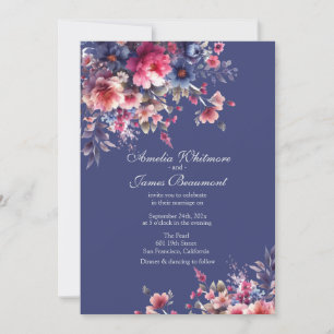 Elegant Boho Wildflowers with Blue Back Invitation
