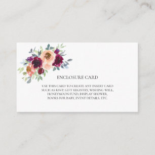 ELEGANT BOHO WINE BLUSH WATERCOLOR FLORALS ENCLOSURE CARD