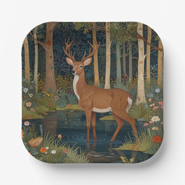 Elegant boho woodland deer paper plate (Front)