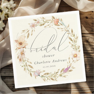 Elegant, boho wreath, handwriting Bridal Shower Napkin