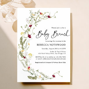 Elegant Boho Wreath Wildflower Baby Brunch Invitation