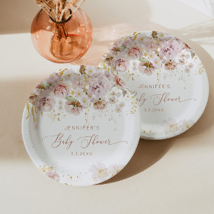 Elegant bohogarden floral baby shower paper plate
