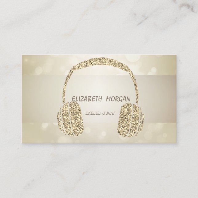 Elegant Bokeg,Gold Glitter Headphone Business Card (Front)