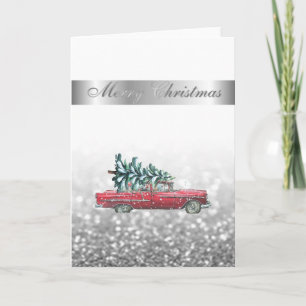 Elegant Bokeh,Chic Retro Car Christmas Tree   Holiday Card