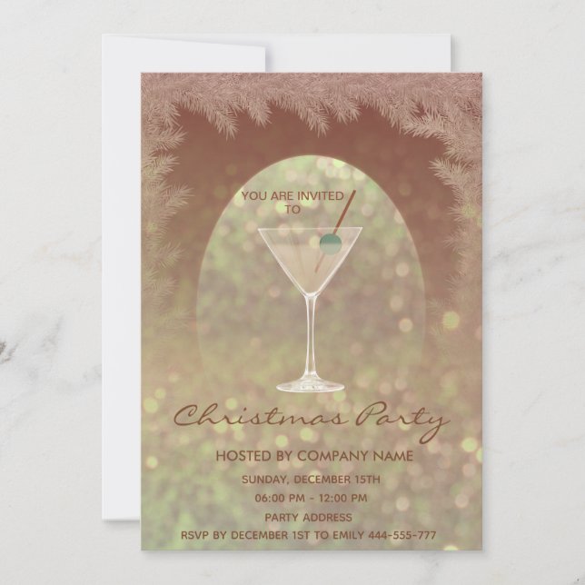 Elegant bokeh cocktail corporate Christmas party Invitation (Front)