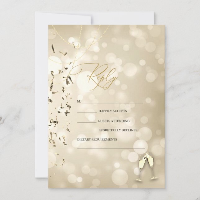 Elegant Bokeh,Confetti Wine Glasses Wedding Invitation (Front)