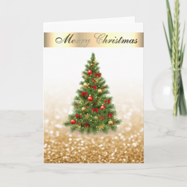 Elegant Bokeh Faux Gold,Chic Christmas Tree  Holiday Card (Front)