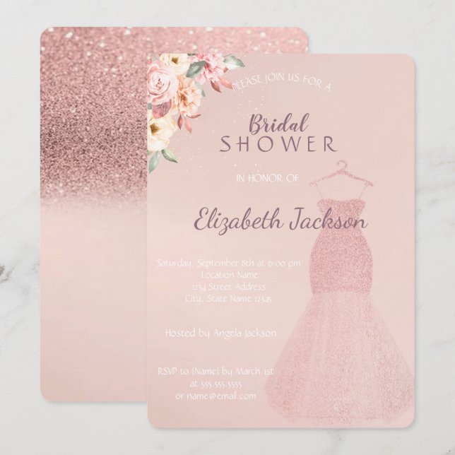 Elegant  Bokeh Glitter Dress,Ombre   Bridal Shower Invitation (Front/Back)