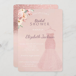 Elegant  Bokeh Glitter Dress,Ombre   Bridal Shower Invitation