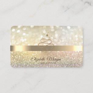 Elegant Bokeh Gold Glitter Cupcake Business Card
