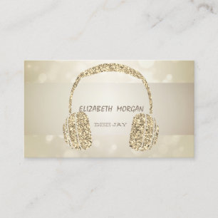 Elegant Bokeh, Gold Glitter Headphone Business Card