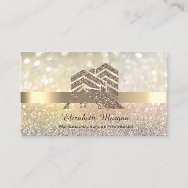 Elegant Bokeh Gold Glitter House Roof  Business Card (Front)