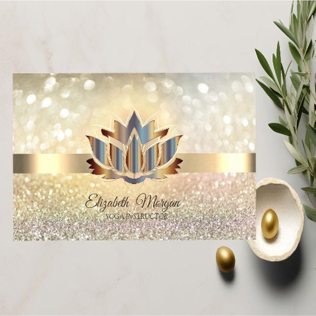 Elegant Bokeh Gold,Gold Lotus Yoga Business Card (Creator Uploaded)
