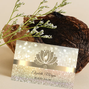 Elegant Bokeh Gold, Lotus Flower Beauty Salon Business Card