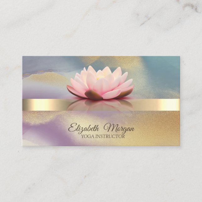 Elegant Bokeh Gold, Lotus Flower  Colourful Yoga  Business Card (Front)