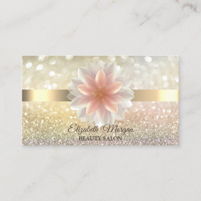 Elegant Bokeh Gold, Lotus Flower Yoga Reiki Busine Business Card (Front)