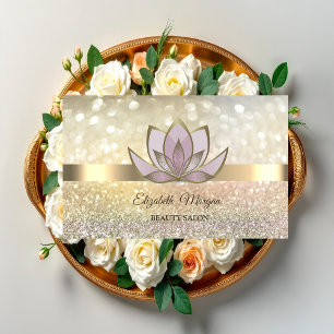 Elegant Bokeh Gold, Lotus Flowers Business Card