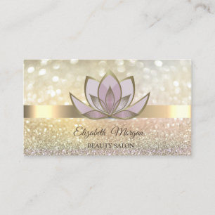 Elegant Bokeh Gold, Lotus Flowers Business Card