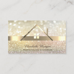 Elegant Bokeh Gold Real Estate Broker House Roof  Business Card