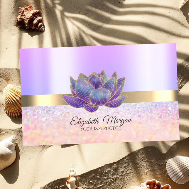 Elegant Bokeh Gold Stripe,Glitter Lotus  Business Card (Creator Uploaded)