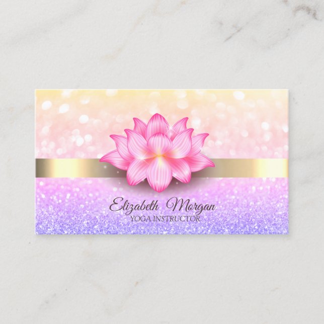 Elegant Bokeh Gold Stripe Lotus Flower  Business Card (Front)
