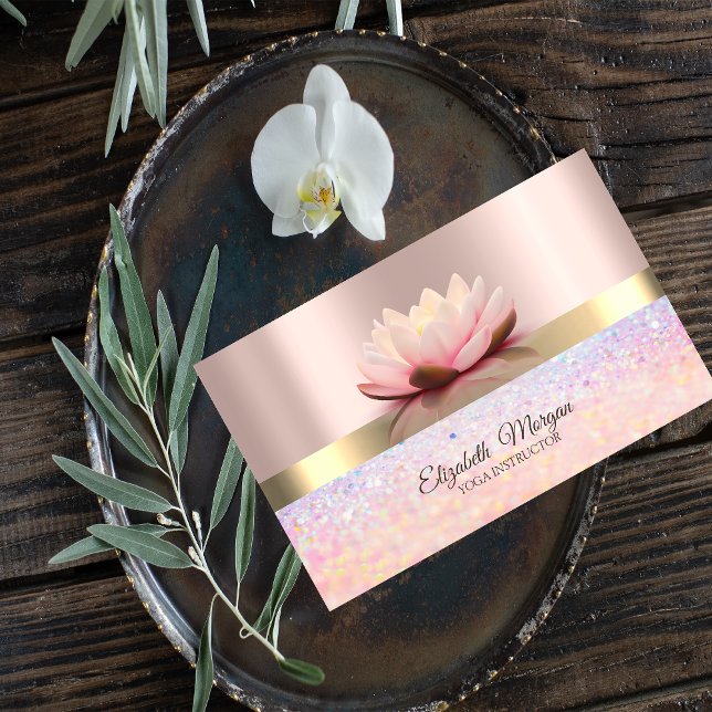 Elegant Bokeh Gold Stripe, Lotus Rose Gold Business Card (Creator Uploaded)
