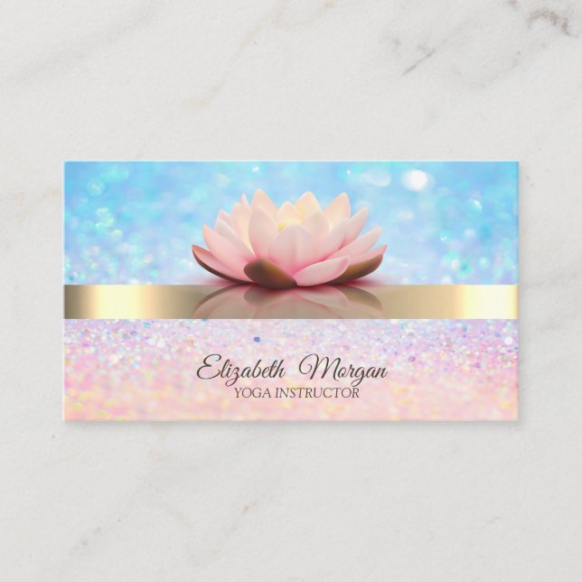 Elegant Bokeh Gold Stripe, Lotus Yoga Instructor Business Card (Front)