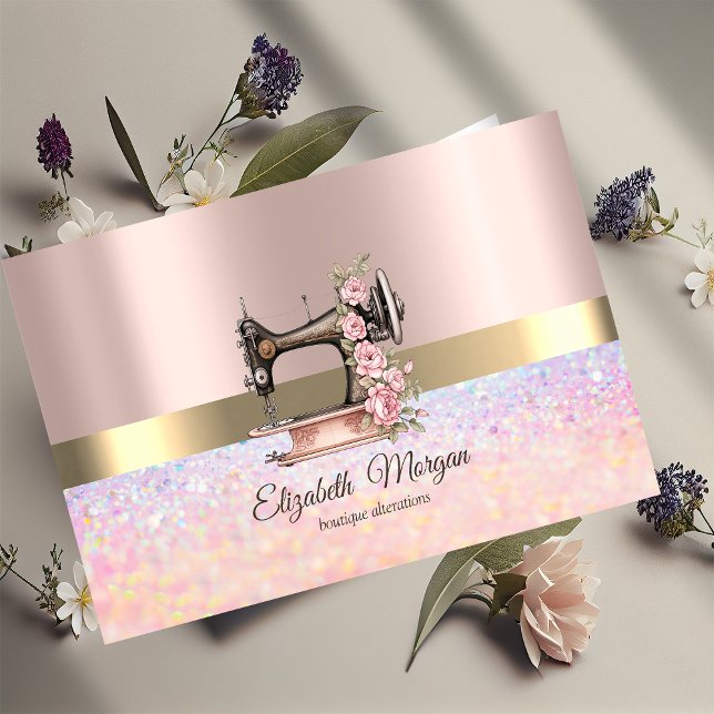 Elegant Bokeh Gold Stripe,Sewing Machine Business Card (Creator Uploaded)