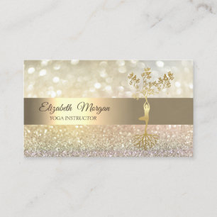Elegant Bokeh Gold Tree Yoga Instructor Business Card
