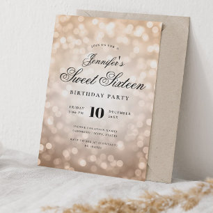 Elegant Bokeh Lights Script Sweet 16 Rose Gold Invitation