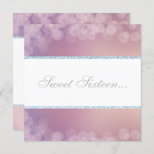 ELEGANT BOKEH LILAC WHITE GLITTER BUBBLE SWEET 16 INVITATION