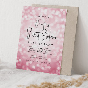 Elegant Bokeh Modern Script Sweet 16 Blush Pink Invitation