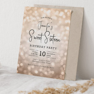 Elegant Bokeh Modern Script Sweet 16 Rose Gold Invitation