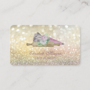 Elegant Bokeh Rolling Pin Flowers  Bakery   Business Card