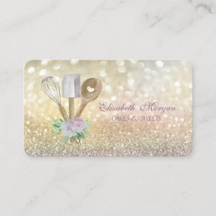 Elegant Bokeh Rolling Pin Whisk Bakery Business Ca Card
