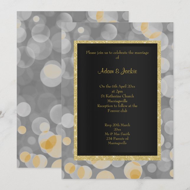 ELEGANT BOKEH SILVER GOLD  WEDDING INVITATION (Front/Back)