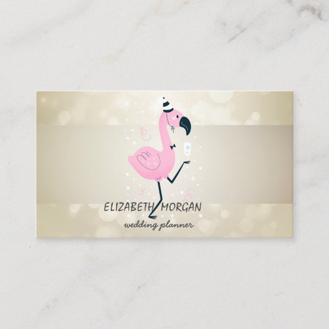 Elegant Bokeh, Stripe,Cool Pink Flamingo  Business Card (Front)
